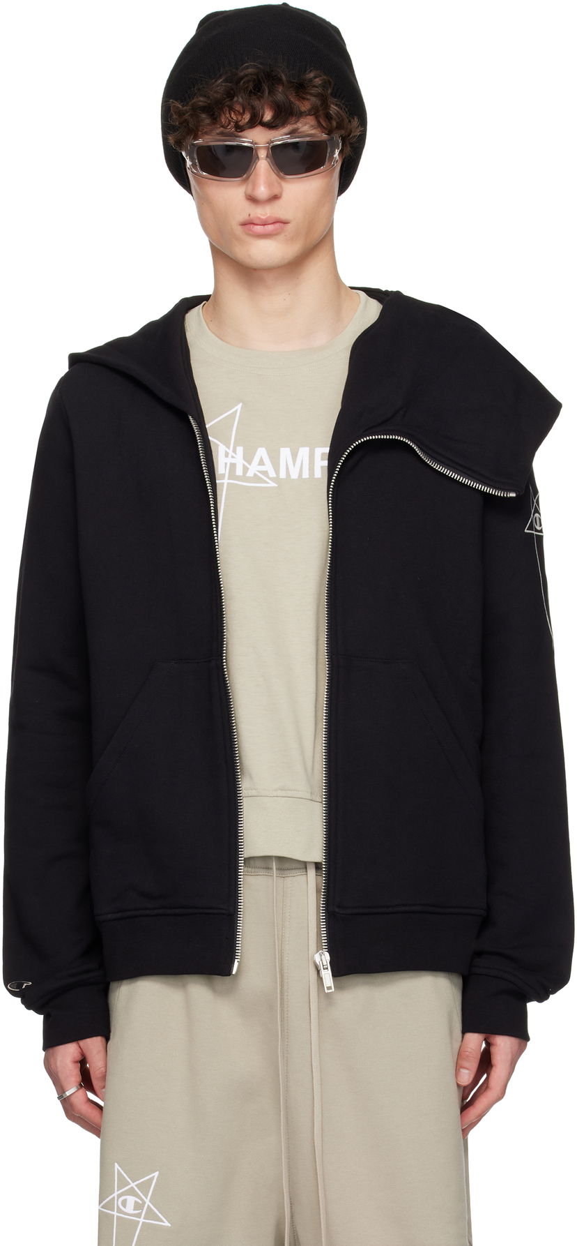 Sweatshirt Rick Owens Rick Owens Champion Edition Mountain Hoodie Svart | CM01E1665 CHFE FELPA