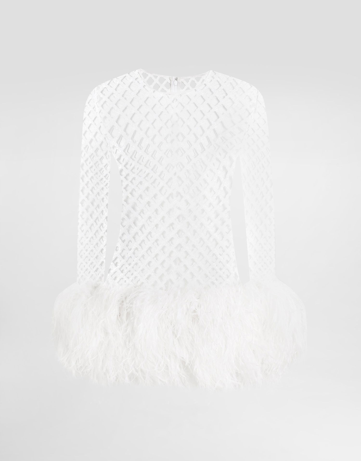 Klä Dolce & Gabbana Dolce & Gabbana Short Sequin Mesh Feather Trim Dress Vit | F60FCZFLSLDW0800, 0