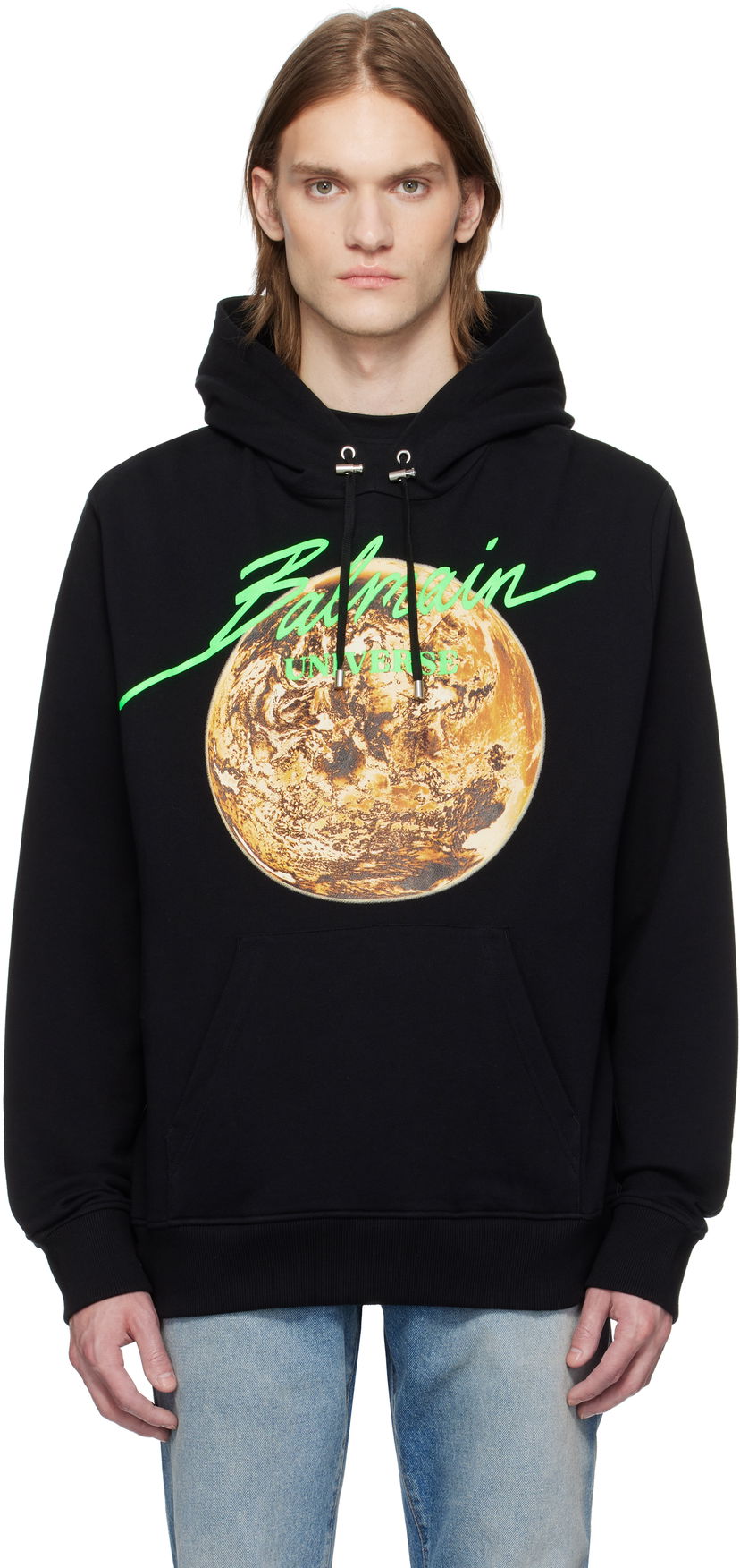 Sweatshirt Balmain Balmain Universe Logo and Planet Print Hoodie Svart | EH0JT047GE78
