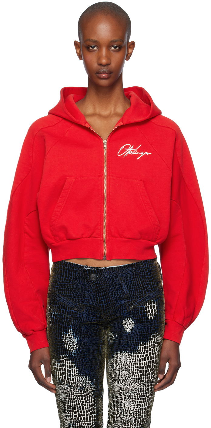Sweatshirt Ottolinger Ottolinger Multiline Zip Cropped Hoodie Röd | 1150202621