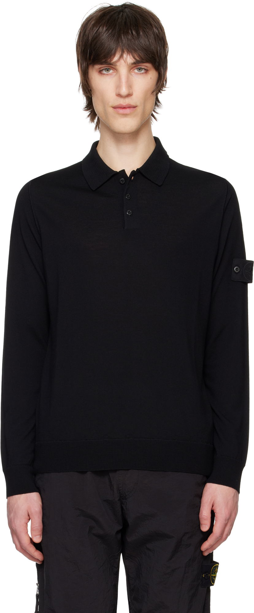 Sweater Stone Island Stone Island Pure Wool Long Sleeve Polo Svart | K1S15 5100071 S00FC