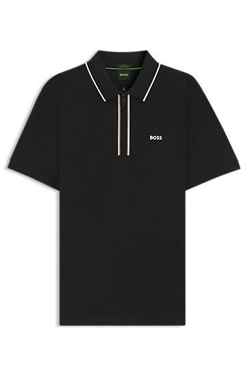 Polotröja BOSS Slim-Fit Quick-Dry Stretch Cotton Polo Shirt Svart | 50544450