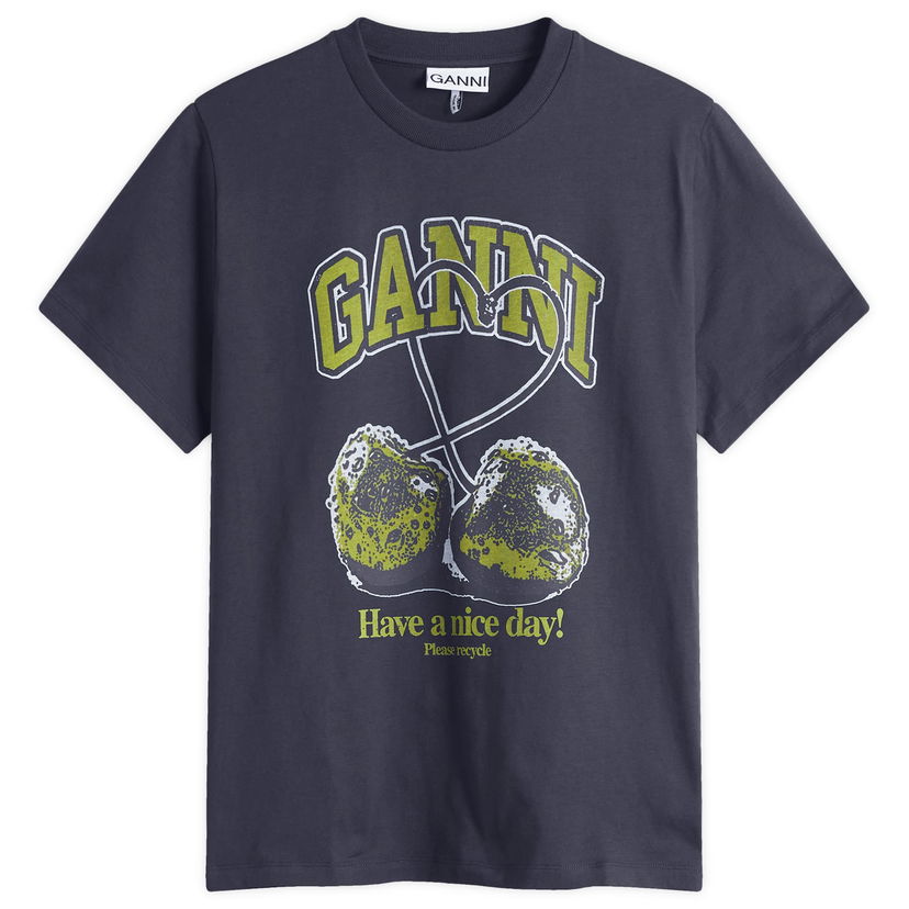 T-shirt GANNI GANNI Relaxed Fit Graphic T-Shirt with Cherries Print Mörkblå | T4292-252