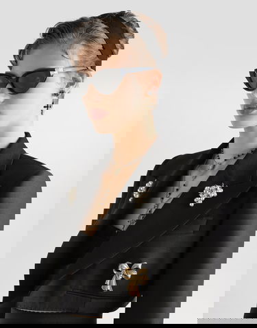 Jacka Dolce & Gabbana Dolce & Gabbana Single-breasted Faille Cropped Jacket with Embellishments Svart | F29NCZFU3R1N0000, 3