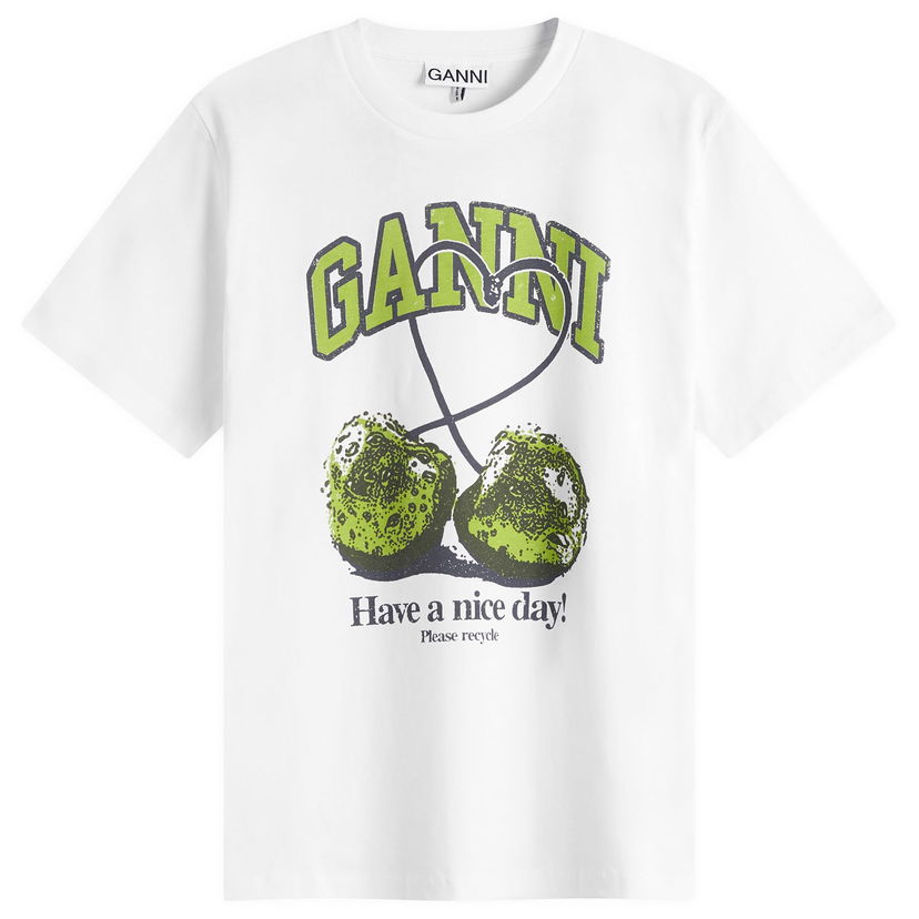 T-shirt GANNI GANNI Cherry Relaxed T-Shirt, Size Large Vit | T4291-151