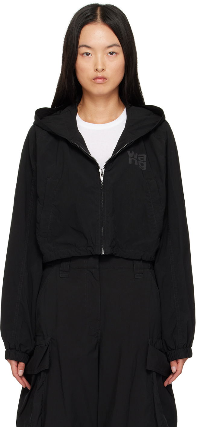 Sweatshirt Alexander Wang Alexander Wang Logo Cropped Hooded Jacket Svart | 4WC3242087
