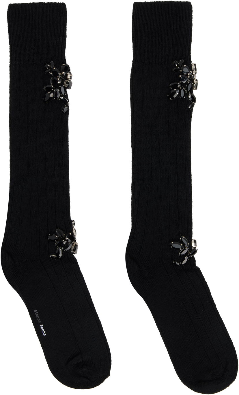 Strumpor Simone Rocha Simone Rocha Embellished Rose Knee Socks Svart | SOCK63B 0634