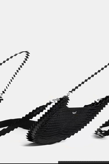 Axelväska Lacoste Lacoste Croc-Effect Shoulder Bag Svart | NF4980KL, 1