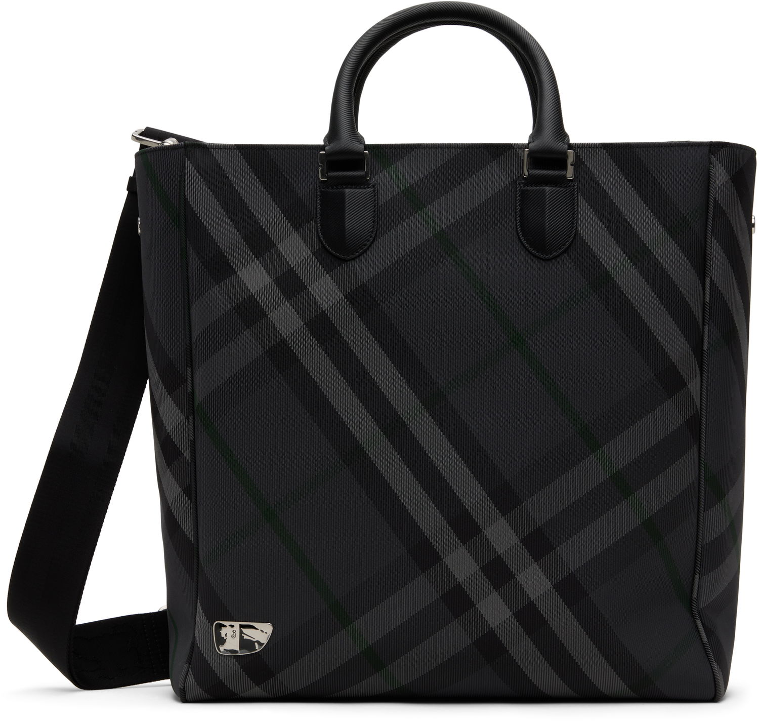 Tygpåse Burberry Grid Check Tote Bag Grå | 8097355, 0