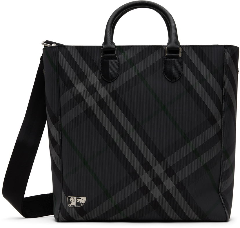 Tygpåse Burberry Grid Check Tote Bag Grå | 8097355