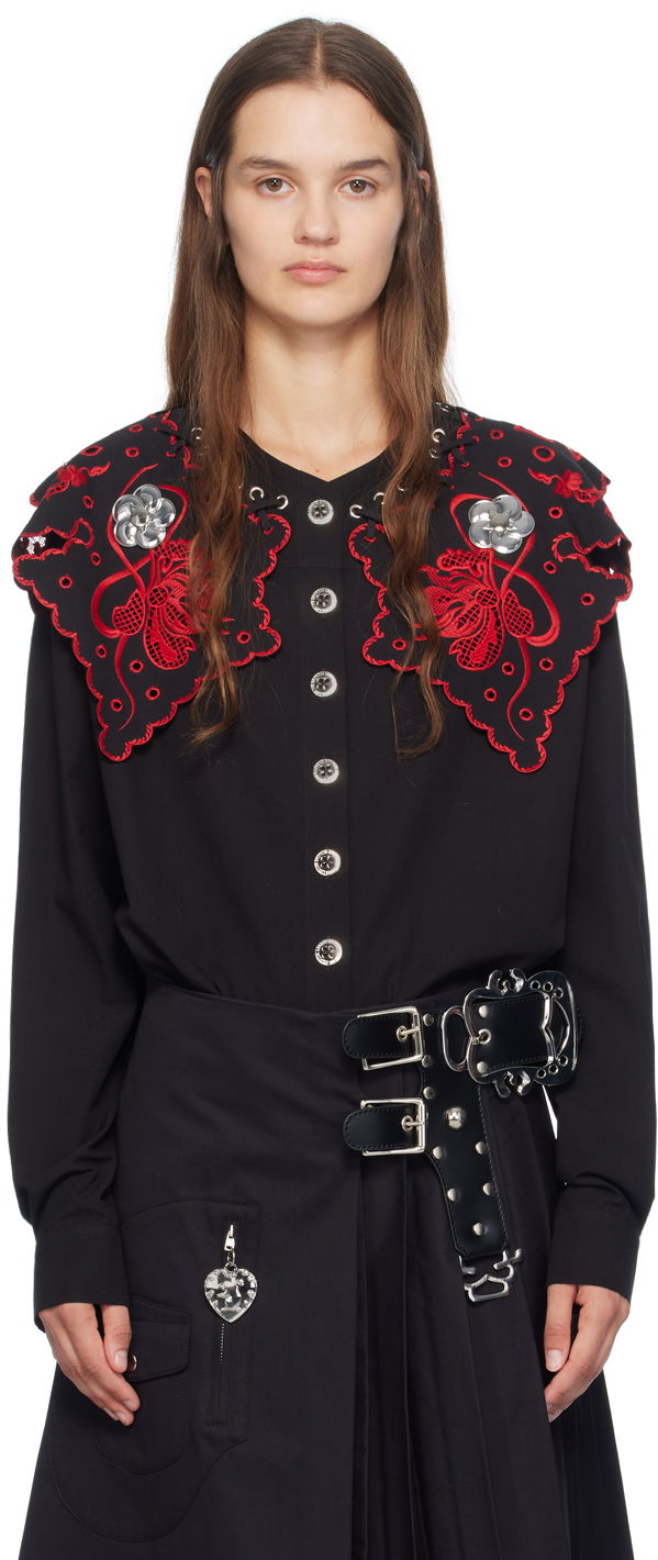 Skjorta Chopova Lowena Marlin Embroidered Detachable-Collar Shirt Svart | 2243