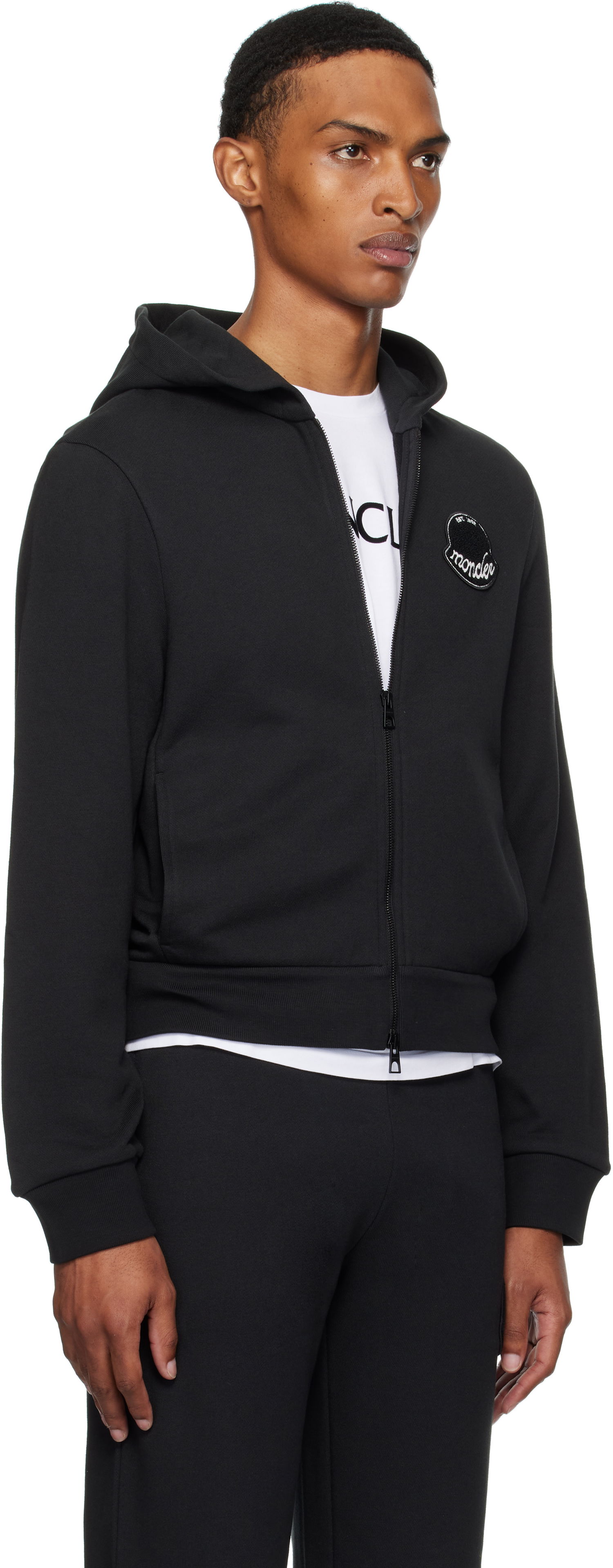 Sweatshirt Moncler Moncler Logo Cotton Zip-Up Hoodie Svart | K20918G0002389AZU, 1