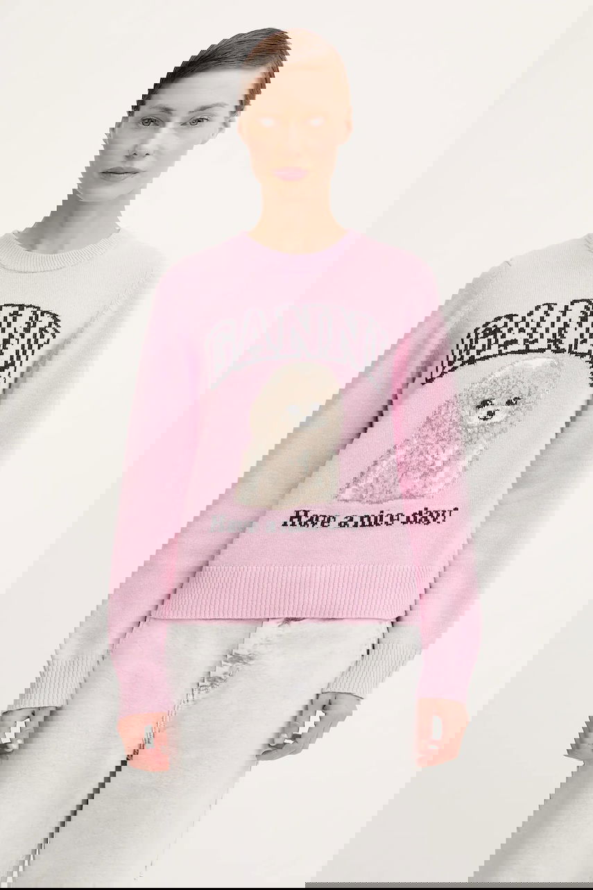 Sweater GANNI GANNI Graphic Wool Mix Poodle Sweater Rosa | K2499, 0