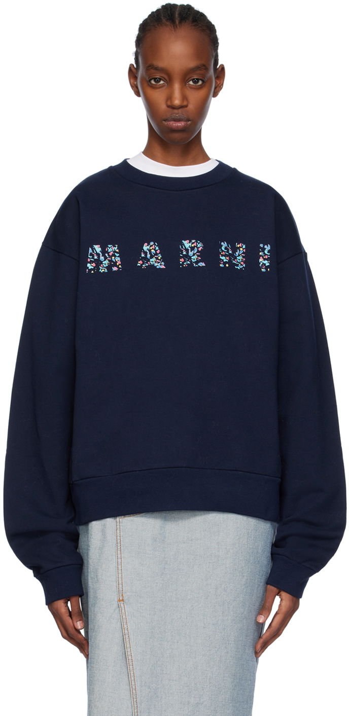 Sweatshirt Marni Printed Sweatshirt Mörkblå | FUMU0074PD USCW22