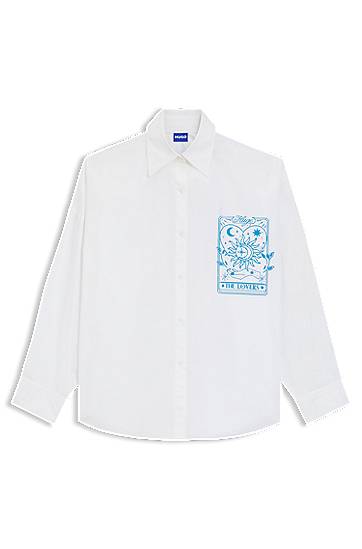 Skjorta BOSS Oversized-fit Blouse in Cotton with Tarot Prints Vit | 50550270