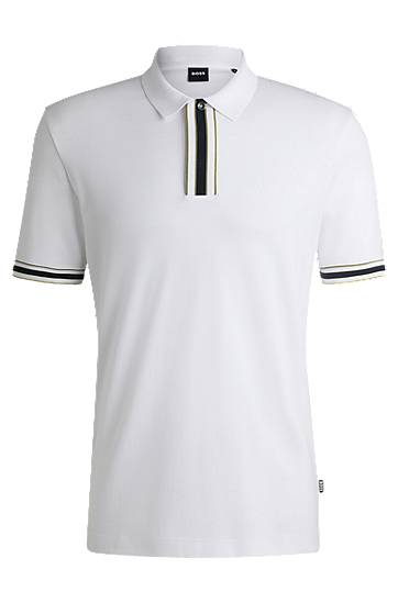Polotröja BOSS Interlock Cotton Polo Shirt with Contrast Tipping Vit | 50486186