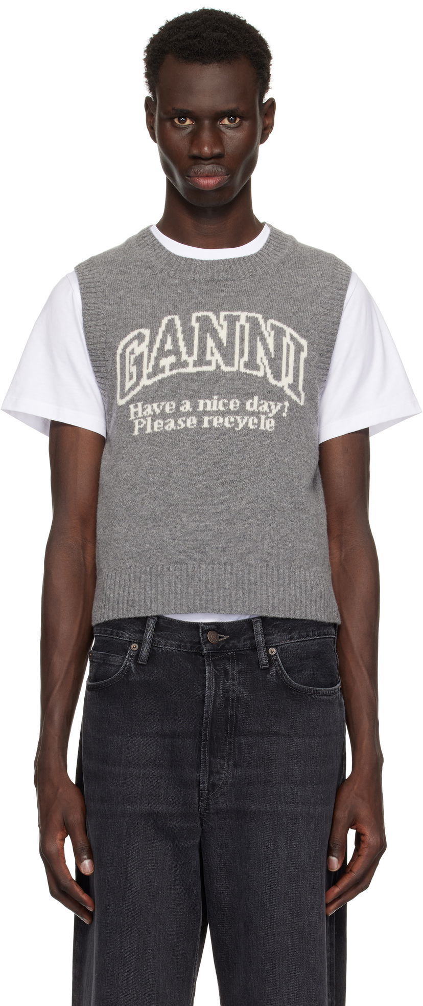Sweater GANNI Ganni Graphic Knit Vest Grå | K2308