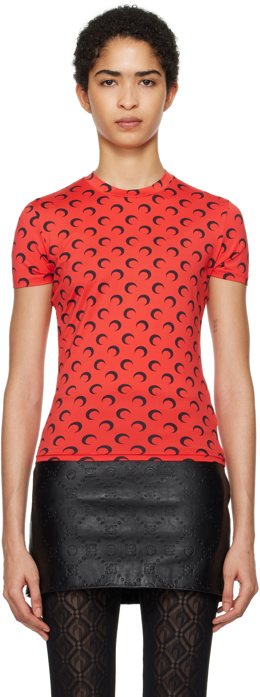 T-shirt Marine Serre Short Sleeves T-Shirt with Moon Print Röd | UTS001A CJER0001
