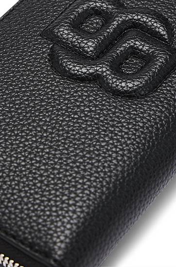 Plånbok BOSS Balenciaga Grained Leather Ziparound Wallet with Padded Double B Monogram Svart | 50536354, 1