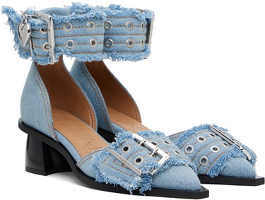 Sneakers och skor GANNI GANNI Denim Buckle Open Cut Heels Blå | S2942, 3