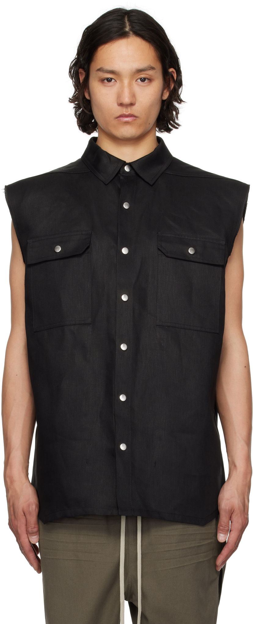 Väst Rick Owens Rick Owens Hollywood Jumbo Sleeveless Overshirt Svart | RR01E5708 TWL