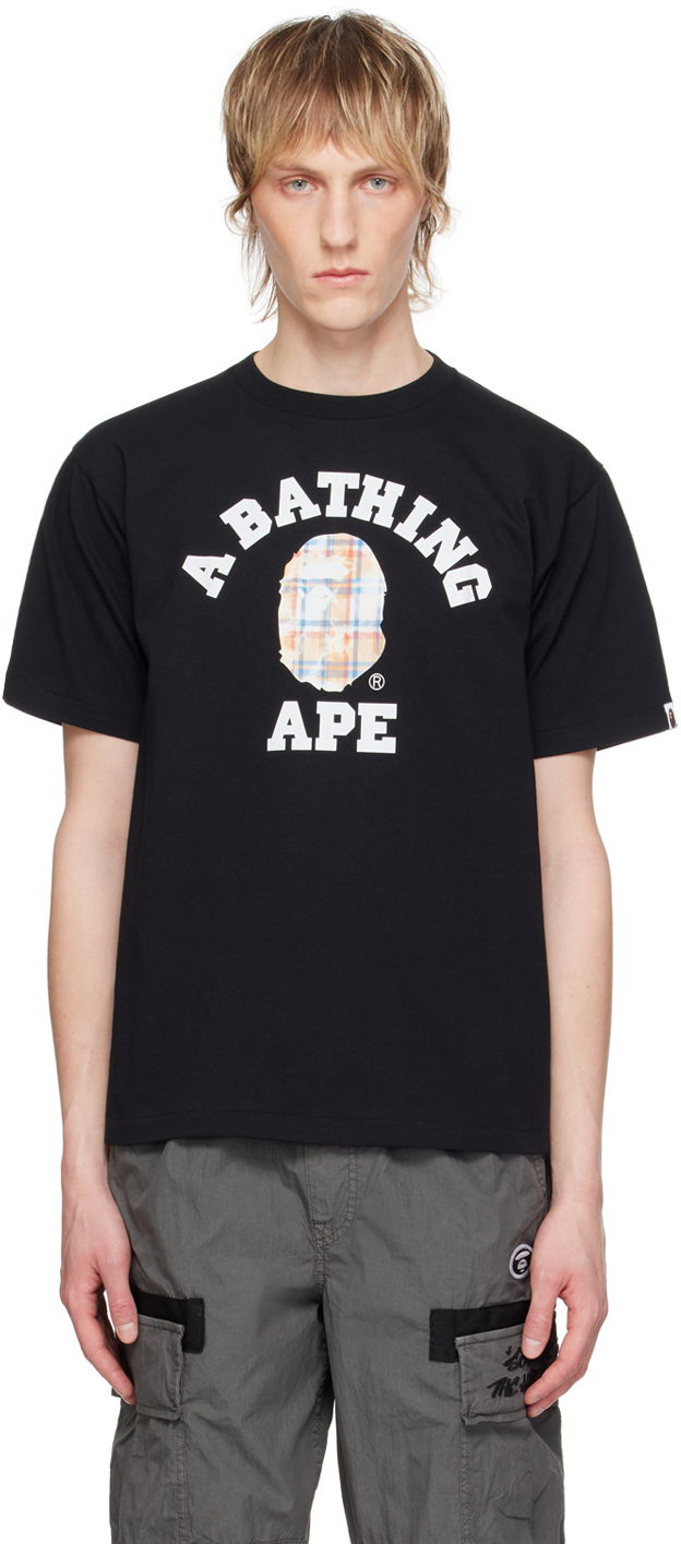 T-shirt BAPE BAPE Black Bleached Check College T-Shirt Svart | 001TEK301037M