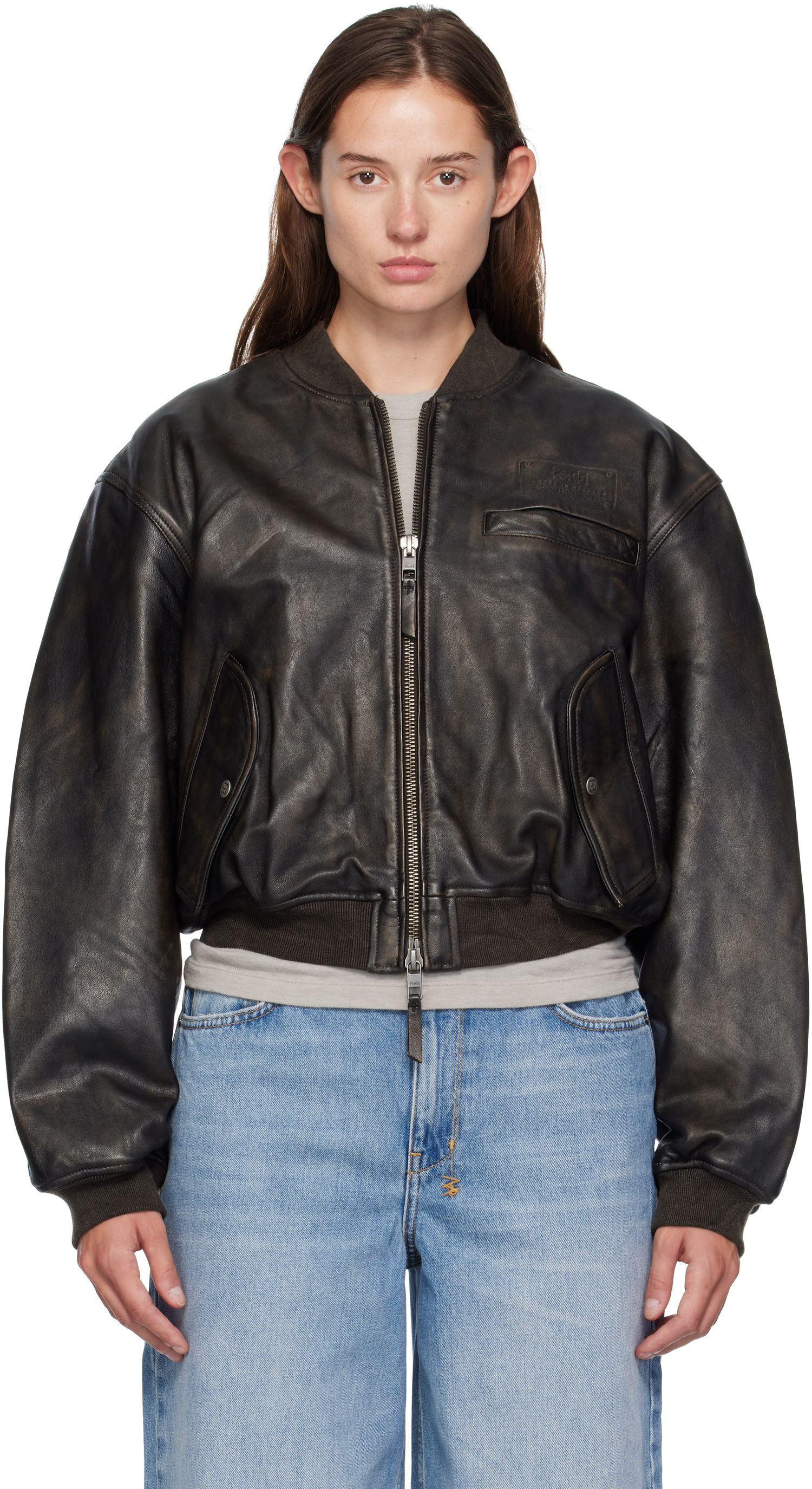 Bomberjacka Ksubi Ksubi Alpha Crop Leather Bomber Jacket Svart | WFA25JK009, 0