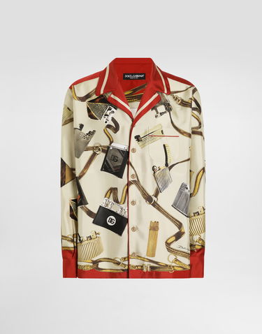 Skjorta Dolce & Gabbana Dolce & Gabbana Men's Silk Shirt with Lighter and Belt Print Flerfärgad | G5IF1THI1VNHH5HX, 0