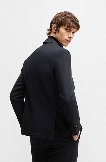 Jacka BOSS Slim Fit Stretch Piqué Blazer with Notched Lapels Mörkblå | 50535014, 1