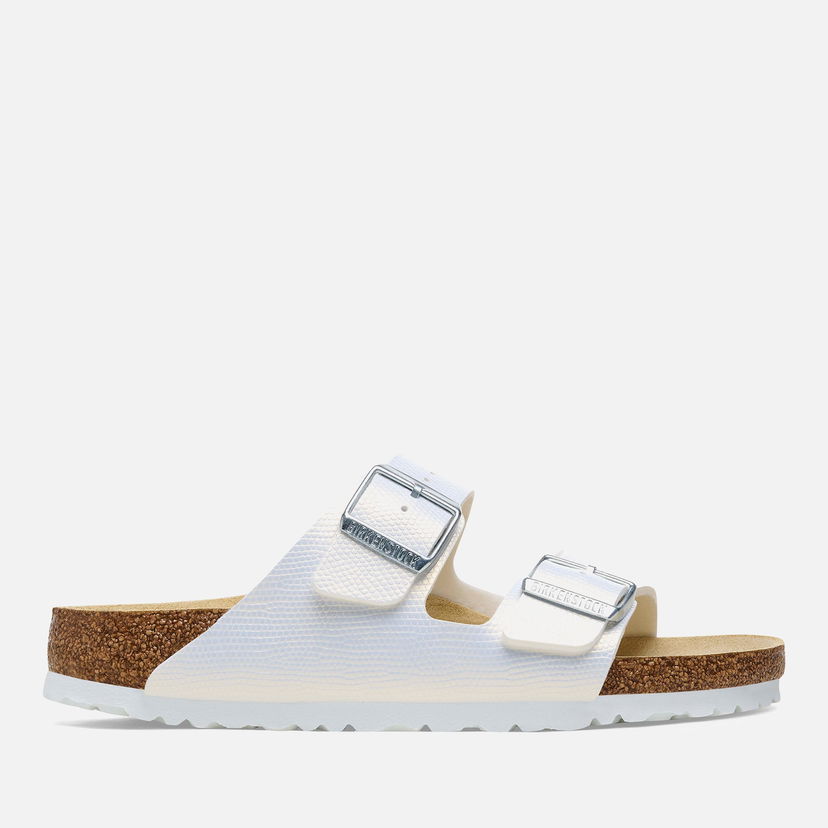Sneakers och skor Birkenstock Women's Arizona Slim Fit Shiny Lizard Emboss Double Strap Sandals - White - UK 3.5 Grå | 1026500