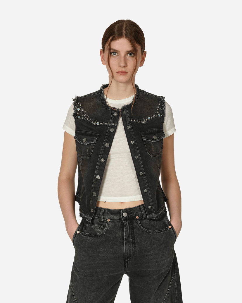 Väst GUESS Western Denim Vest Used Black Wash Svart | W4GU37D5AK0 GUUB