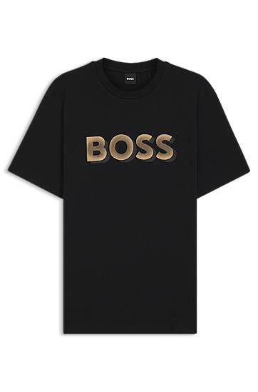 T-shirt BOSS Mercerised-cotton T-shirt with logo artwork Svart | 50551902