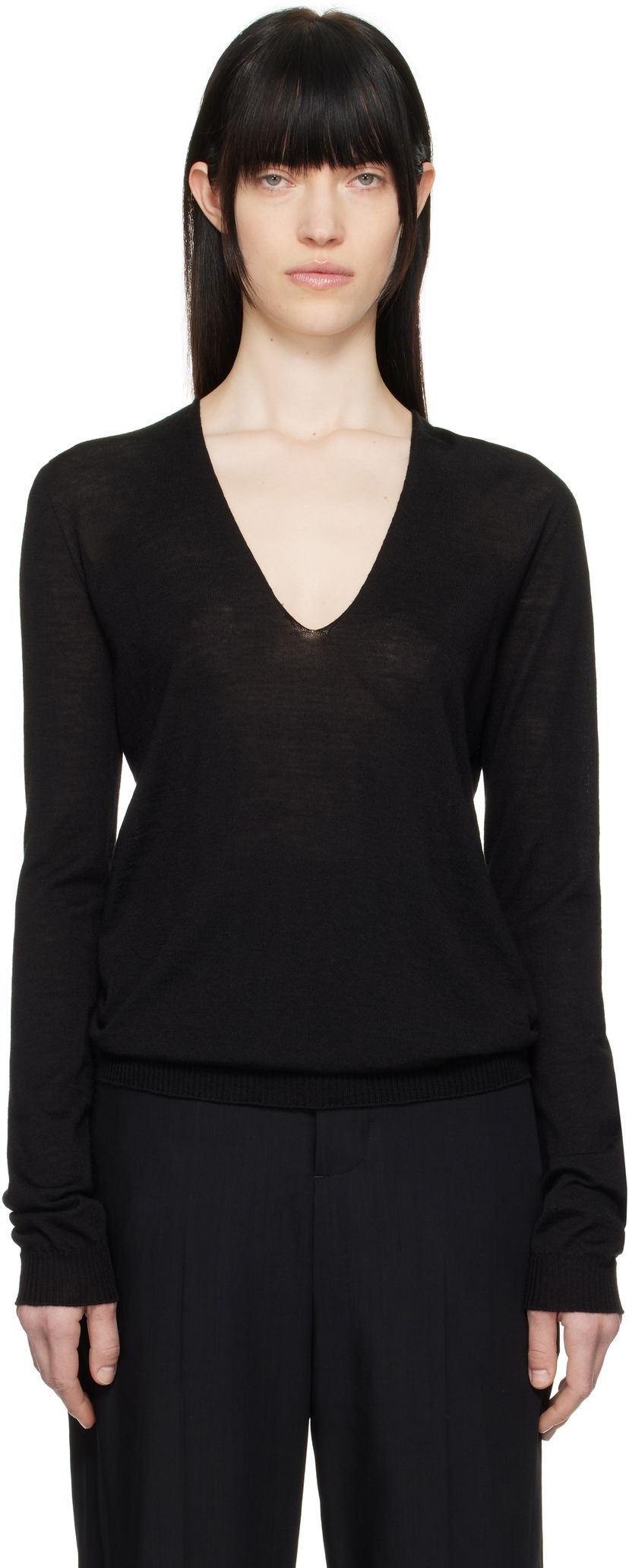 Sweater Rick Owens Rick Owens Hollywood V-Neck Sweater Svart | RP01E7623 M