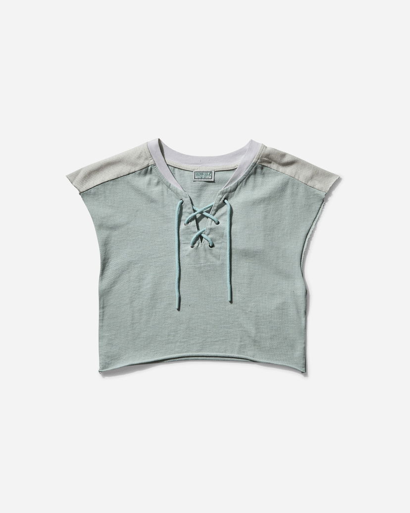 Crop top GUESS Piqué Mesh Lace-Up Crop Top Grön | W5GP02KCPJ0 F8S6