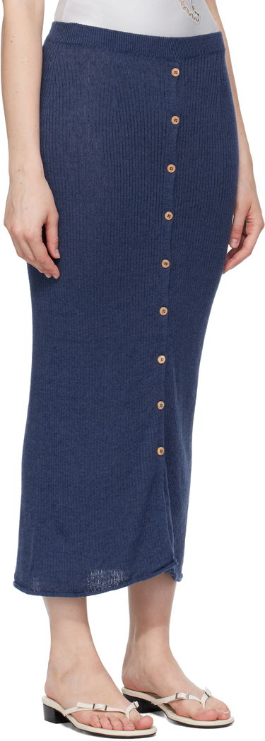 Kjol Baserange Baserange Ribbed Knit Midi Skirt with Button Closure Mörkblå | SKDR-LI-SU25, 1
