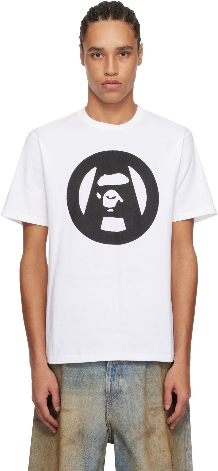 T-shirt BAPE A Bathing Ape Stencil Circle Ape Face T-Shirt Vit | 001TEL301053M