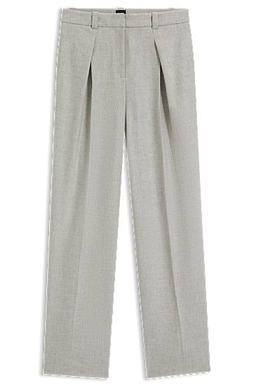 Byxor BOSS Pleated Straight-leg Trousers in Melange Stretch Flannel Grå | 50547679
