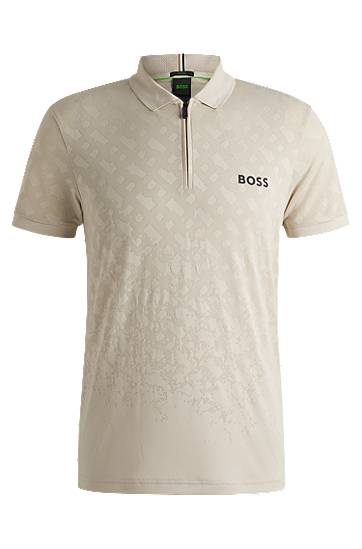 Polotröja BOSS BOSS Active Quick-Dry Monogram Jacquard Polo Shirt Beige | 50538106