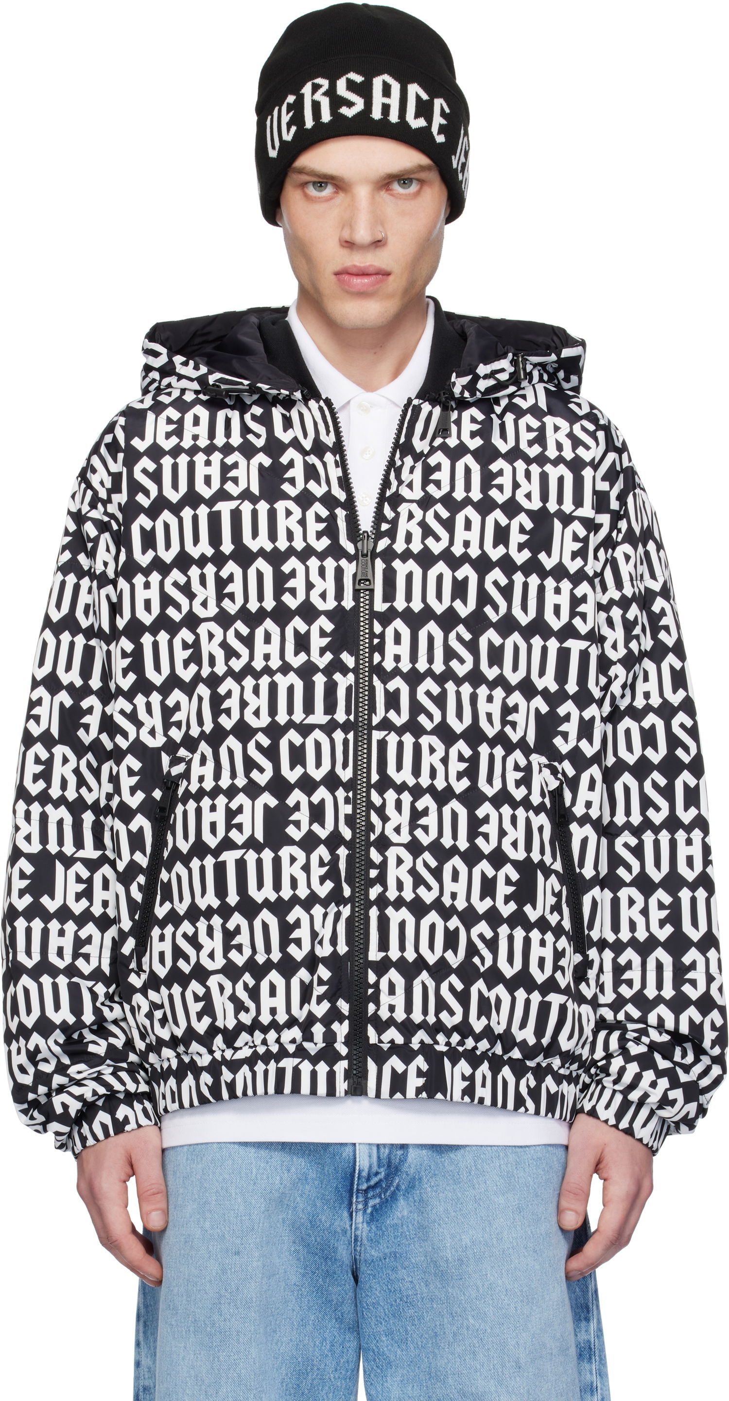 Bomberjacka Versace Reversible Monogram Down Jacket Svart | E77GAUD16_ECQD53, 0