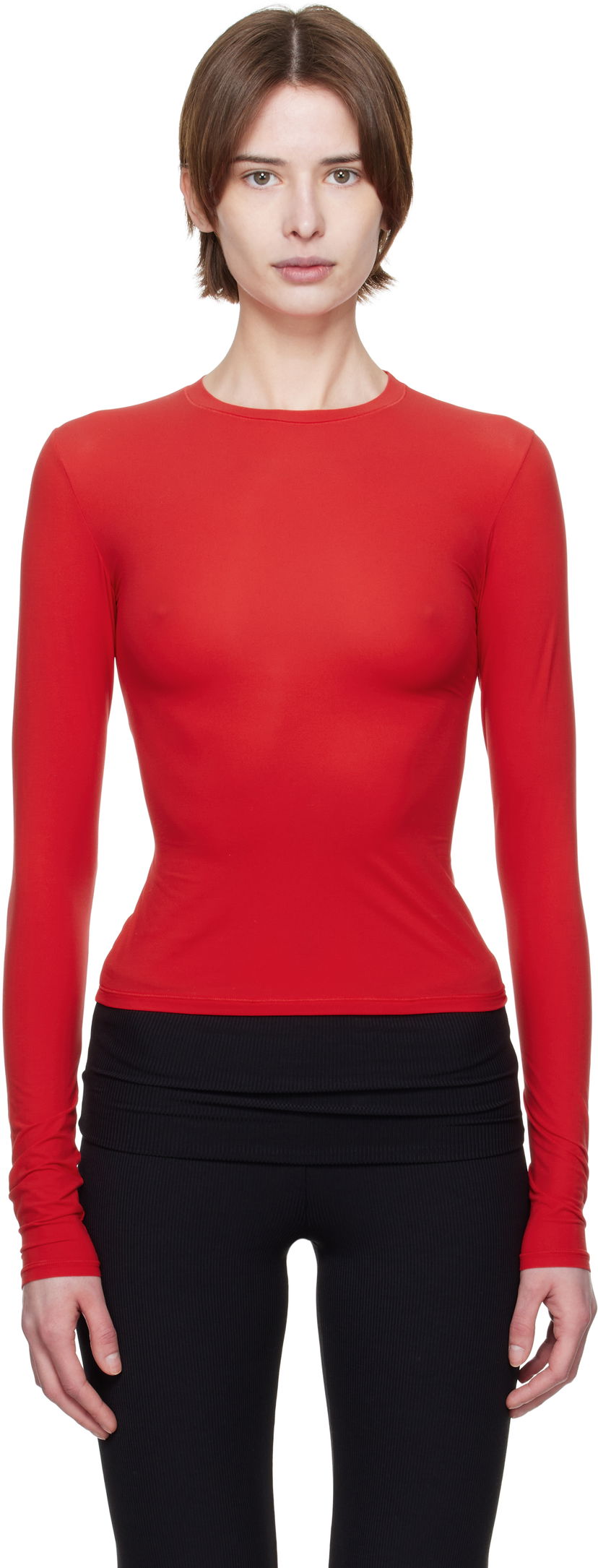 T-shirt SKIMS SKIMS Fits Everybody Long Sleeve T-Shirt Röd | TP-LST-9049