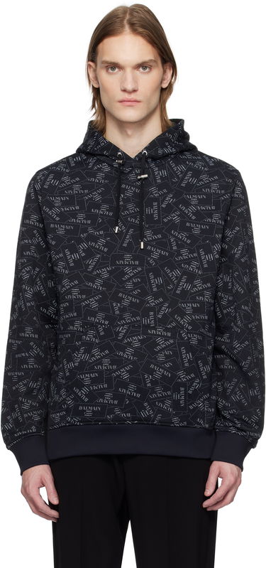 Sweatshirt Balmain Balmain All-Over Label Print Hoodie Svart | EH1JT047GE38, 0