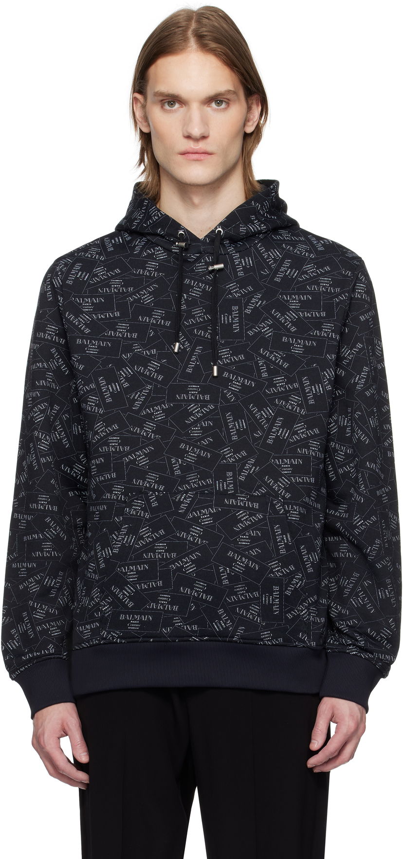 Sweatshirt Balmain Balmain All-Over Label Print Hoodie Svart | EH1JT047GE38