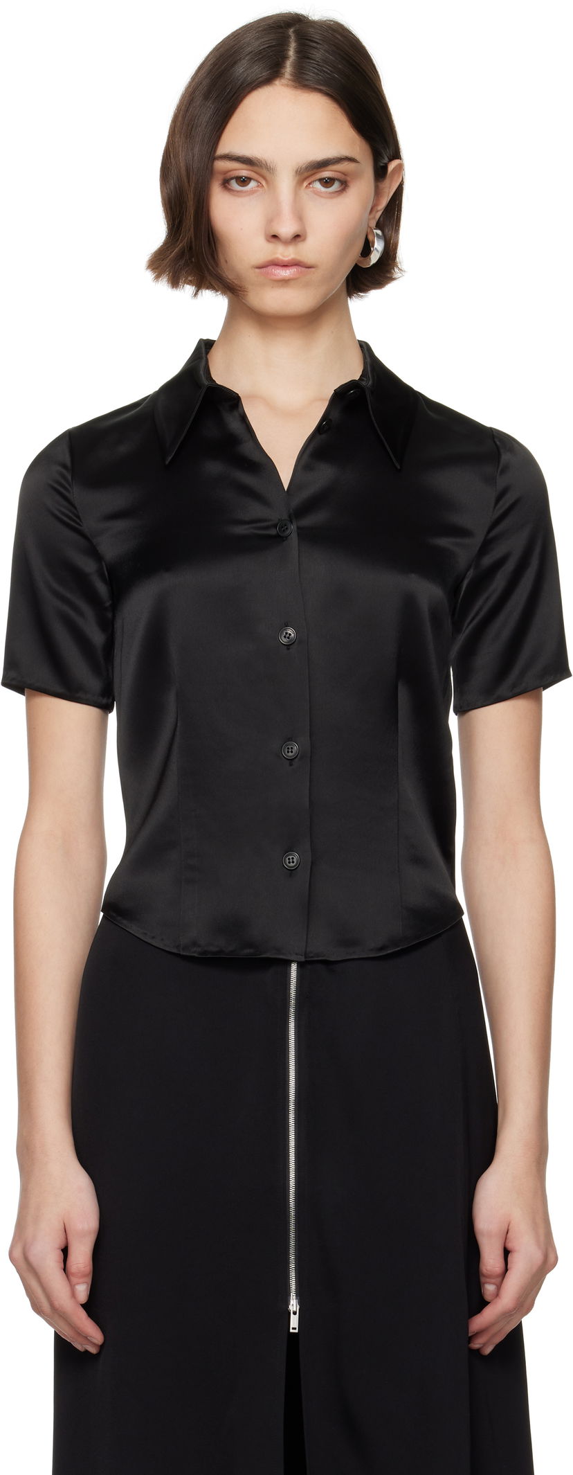Skjorta Nanushka Nanushka Clare Satin Blouse Svart | NW25SSTP20799