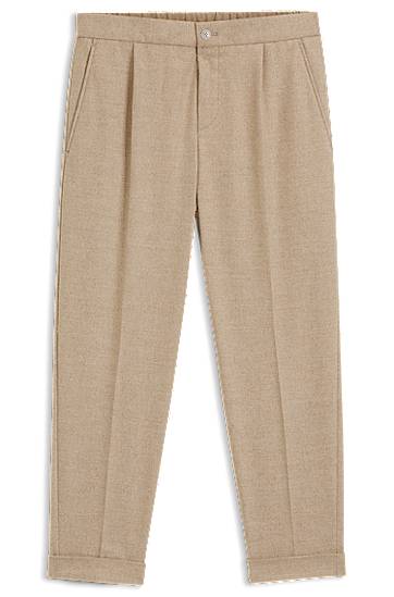 Byxor BOSS Tapered-fit pleated trousers in stretch flannel with cuffed hem Beige | 50527924