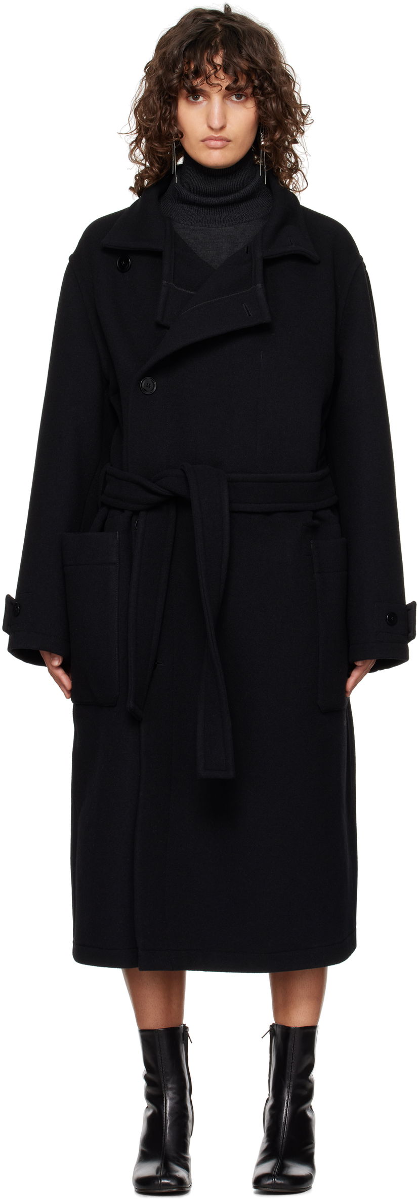 Rockar LEMAIRE Lemaire Wrap Coat Svart | CO1037 LF1116