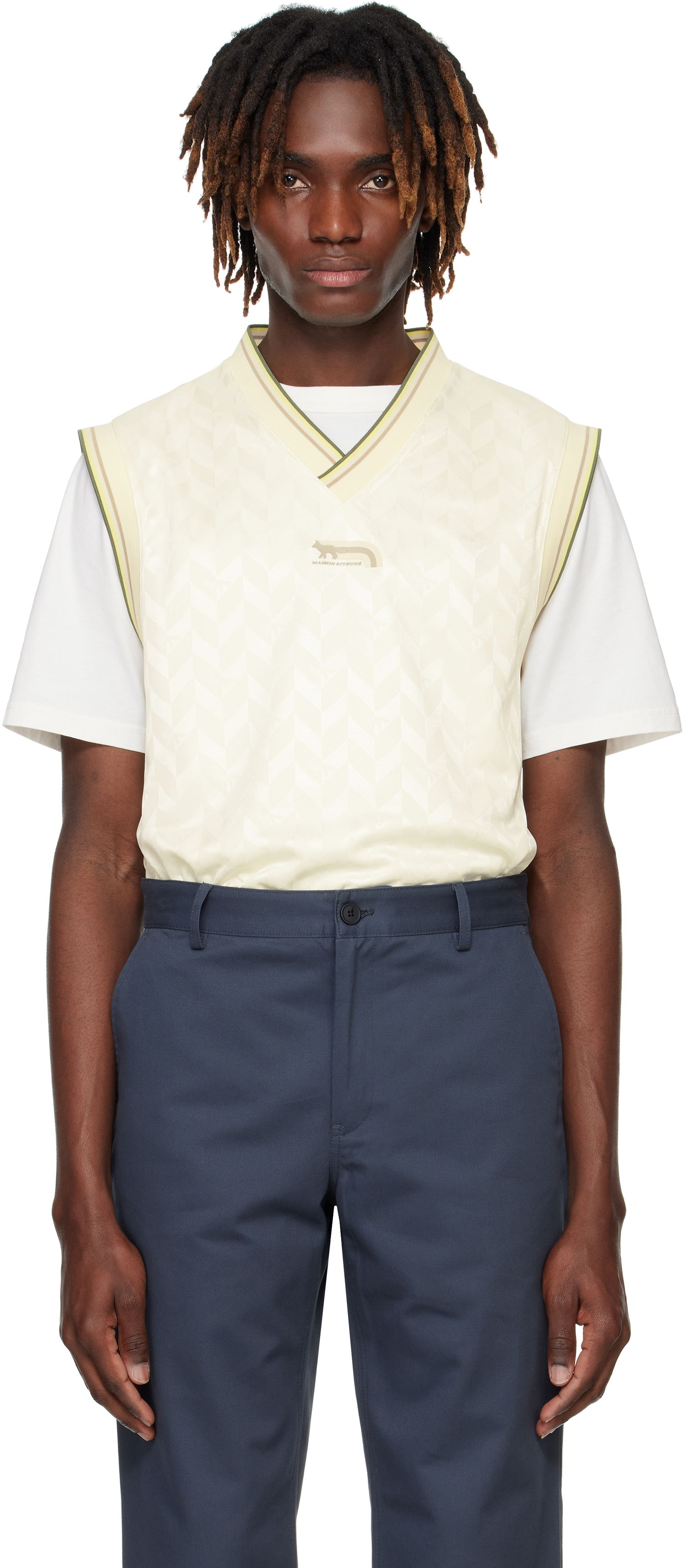 Väst MAISON KITSUNÉ Maison Kitsuné Jacquard Flash Fox Vest Beige | OM00119KJ7021, 0