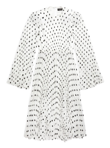 Klä Balenciaga Hand Drawn Polka Dot Pleated Dress Vit | 725088TNLD99040