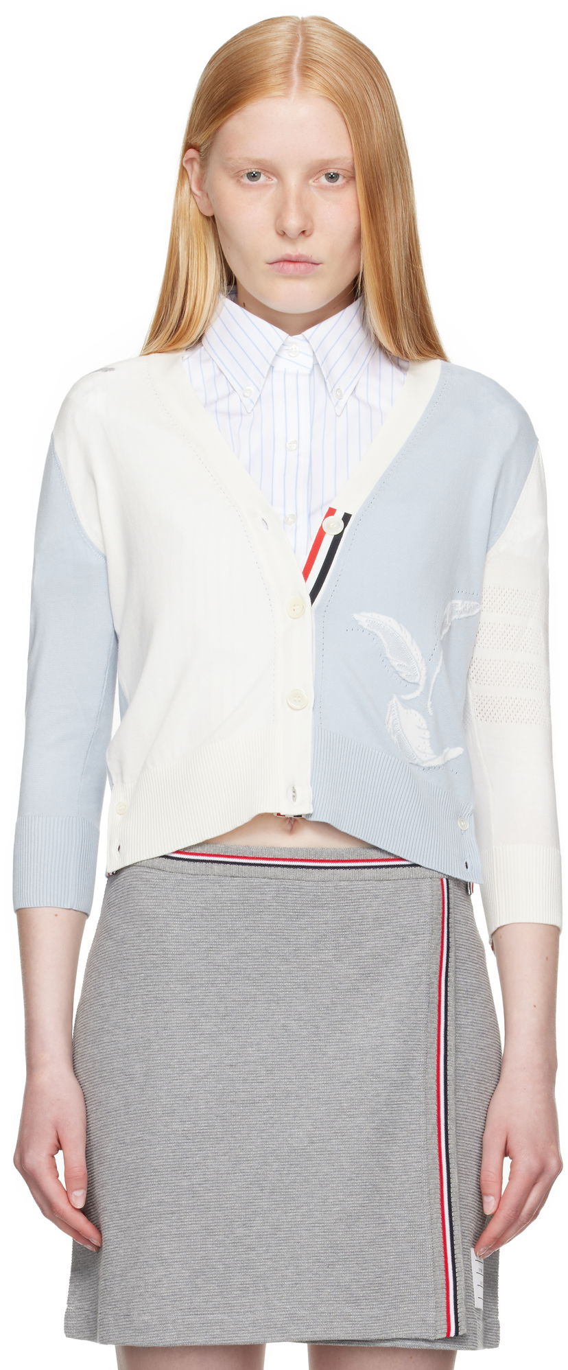 Sweater Thom Browne Thom Browne Funmix Feather Pointelle Cardigan Vit | FKC651F-Y3036