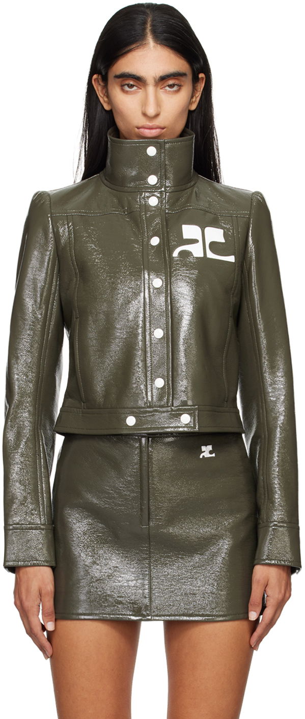 Bomberjacka Courrèges Courrèges Reedition Cropped Faux-Leather Jacket Grön | 223CBL005VY0014