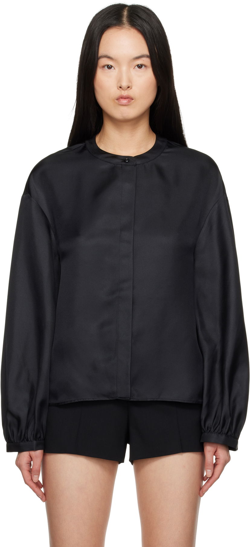 Skjorta Loulou de Saison Loulou de Saison Lea Satin Blouse Svart | LEA